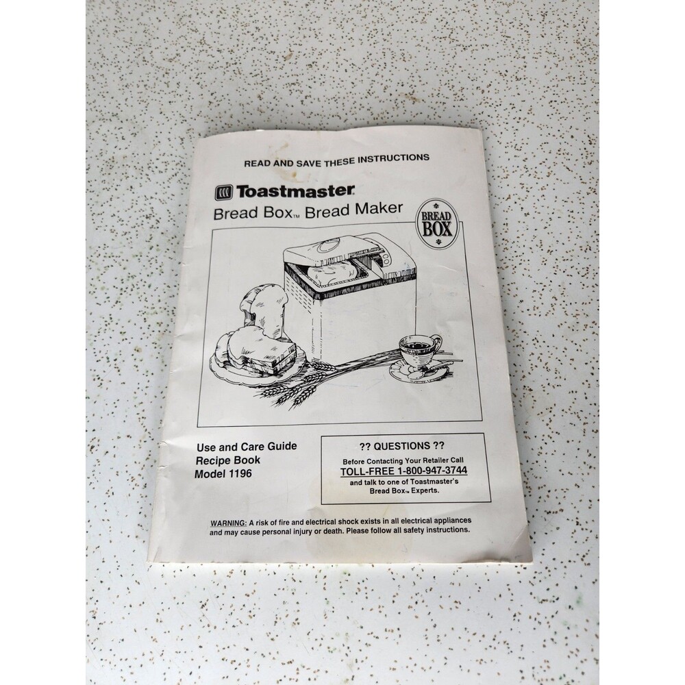 Toastmaster Bread Machine Use & Care Recipe Book OEM Replacement For Model 1196